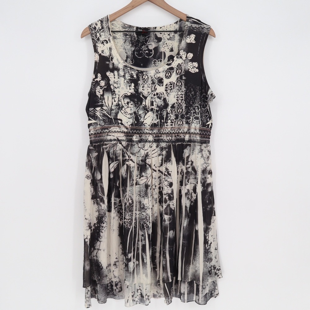 Style & Co Dress Womens L Jeans Abstract Floral Black White Sleeveless Excellent